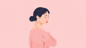 首すじに手を当てて、首こりからくる不調を感じている女性のイラスト