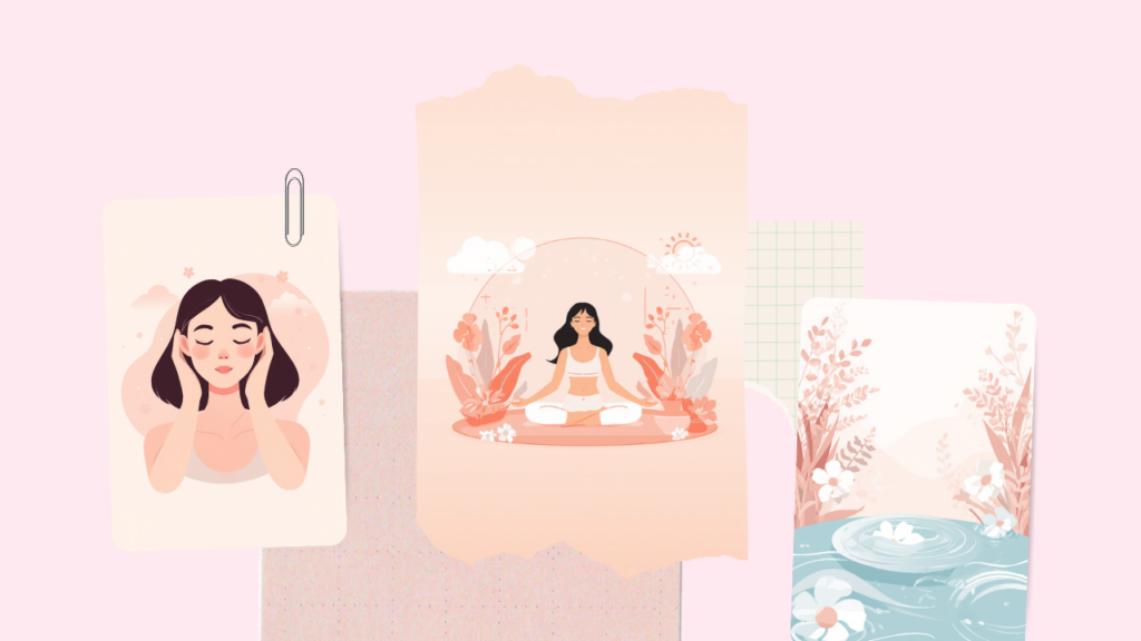 耳をやさしくマッサージしてリラックスする女性のイラスト