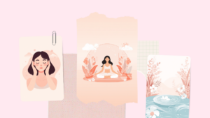 耳をやさしくマッサージしてリラックスする女性のイラスト