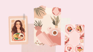 栄養バランスのよい食事を手にする女性のイラスト（PMSを和らげる食べ物）