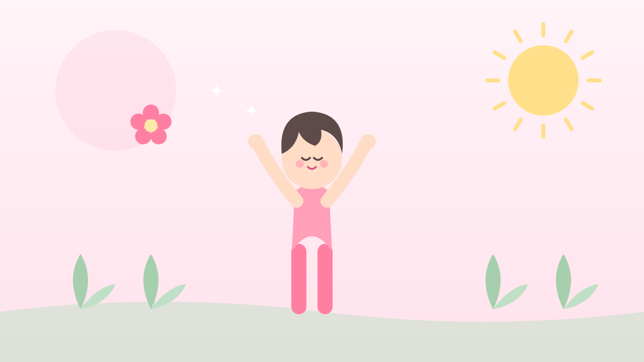 太陽の下で軽いストレッチをして体調を整える女性のイラスト