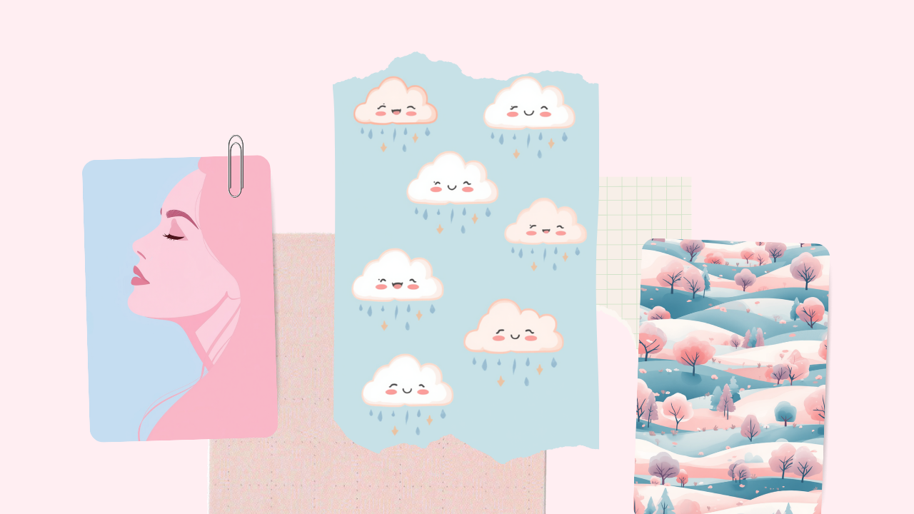 気圧の低下と天気の変化が体に影響することを表す、女性の横顔と雨雲のイラスト