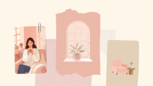 温かいコーヒーを両手で持ってくつろぐ女性のイラスト