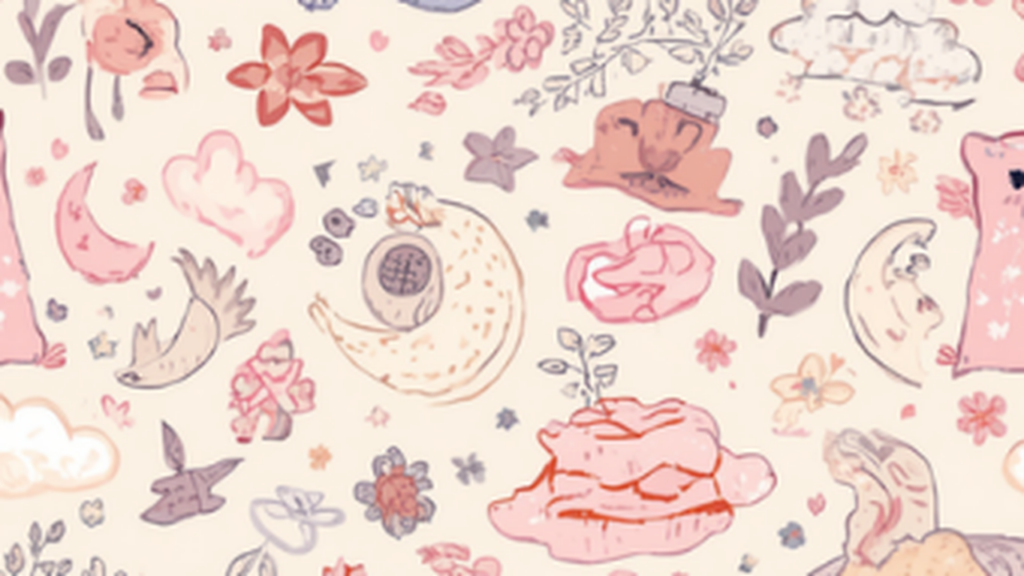 生理前の眠気をテーマにした、月や雲・花を散りばめた淡いピンクのやさしいイラスト