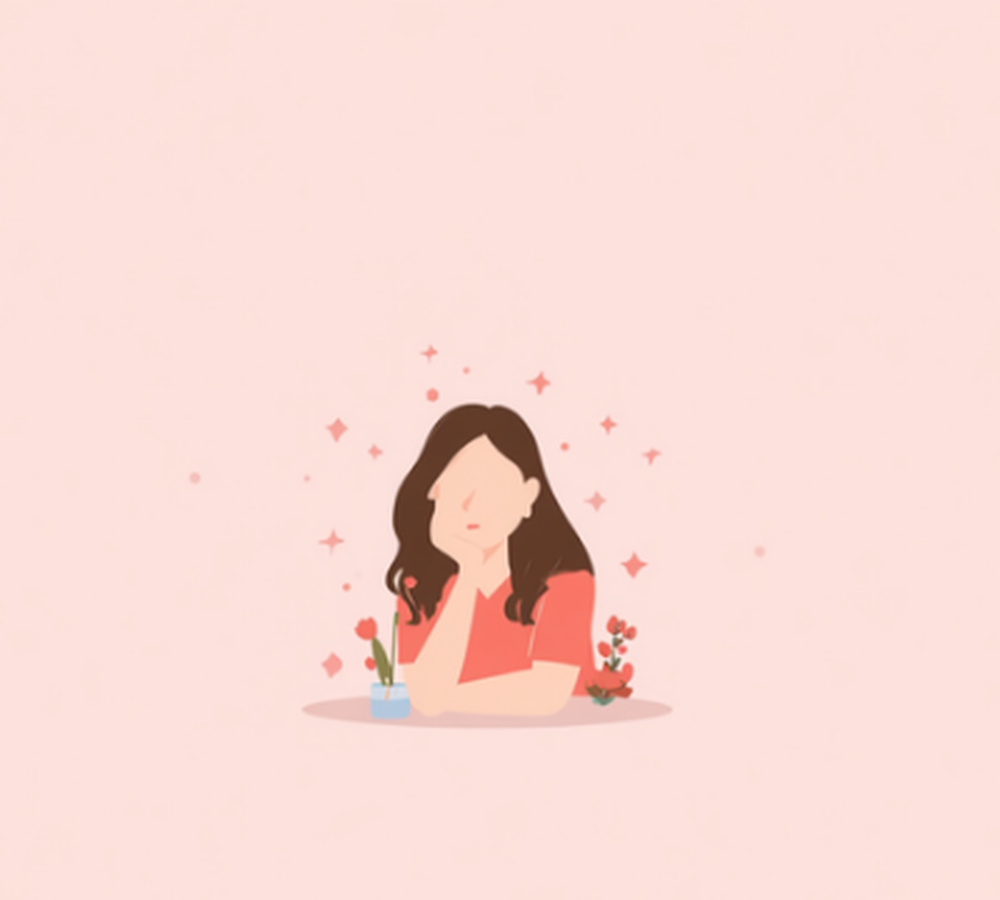 頬杖をついて物思いにふける女性のイラスト