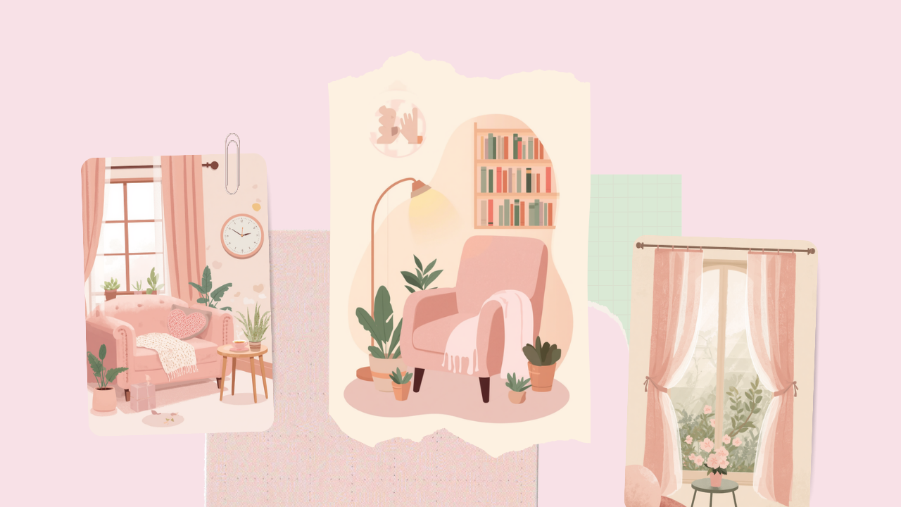 ゆったりと休めるやわらかい雰囲気の部屋のイラスト