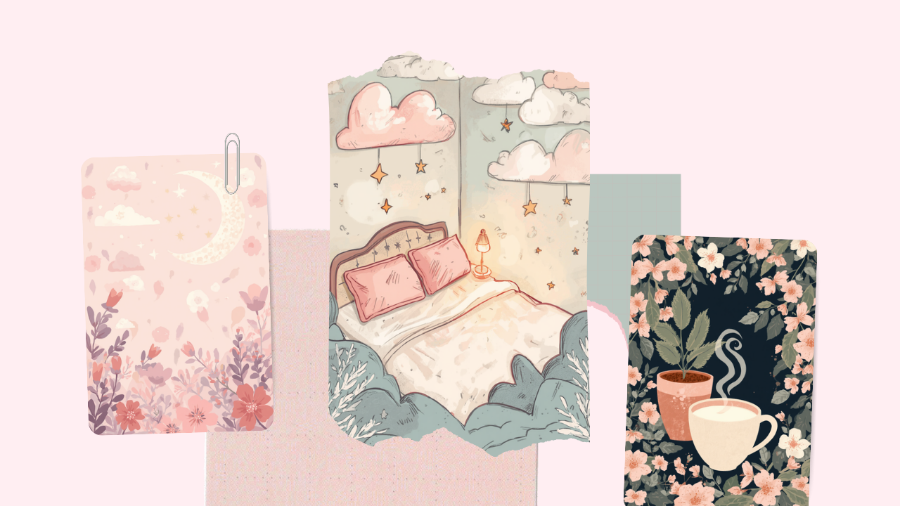 ぐっすり眠れる夜の寝室をイメージした、月と星のやさしいイラスト