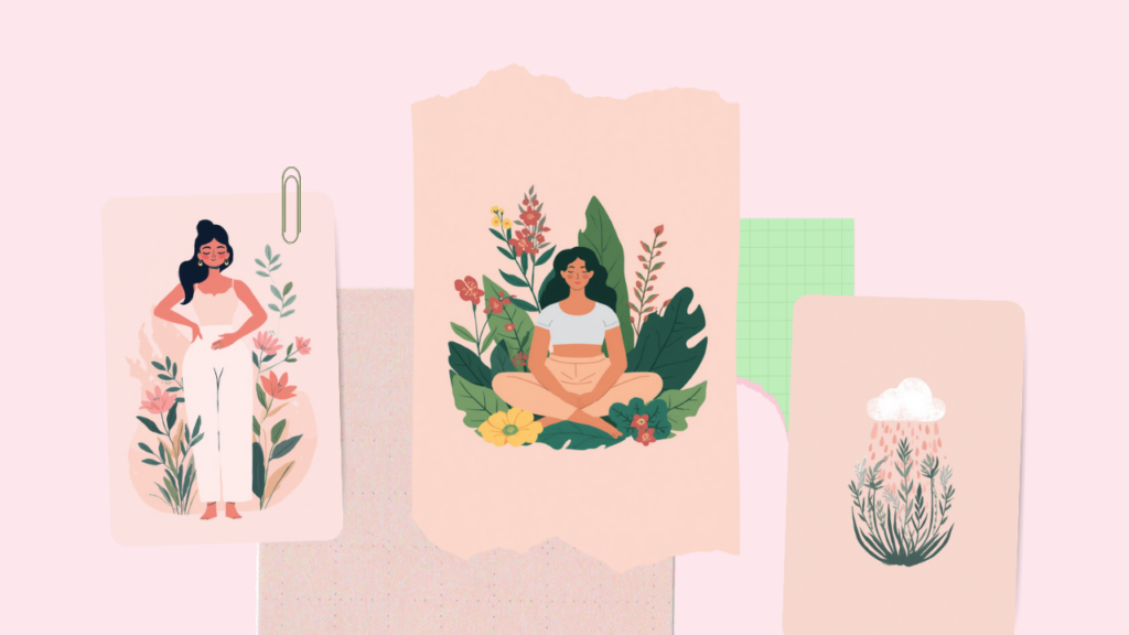 低気圧による腰痛をやさしくいたわる女性のイラスト