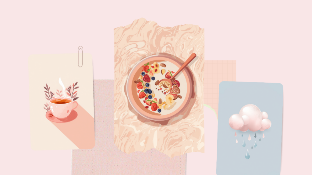 胃腸をいたわる温かいお茶とおかゆのイラスト
