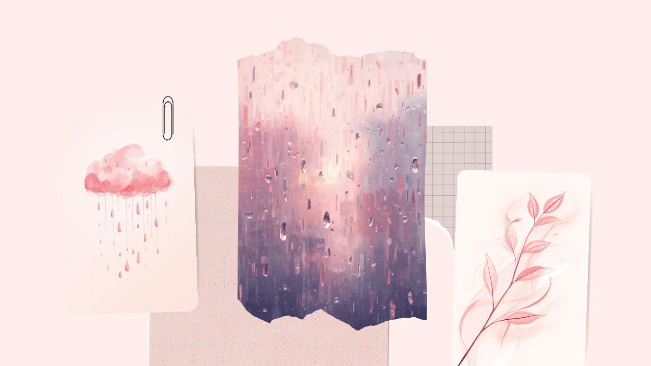 雨の日の窓と雨雲のイラスト